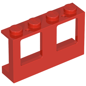 LEGO 4863 Window 1 x 4 x 2 Plane, Single Top Hole and Double Bottom Holes for Glass in Red - Authentic LEGO Part
