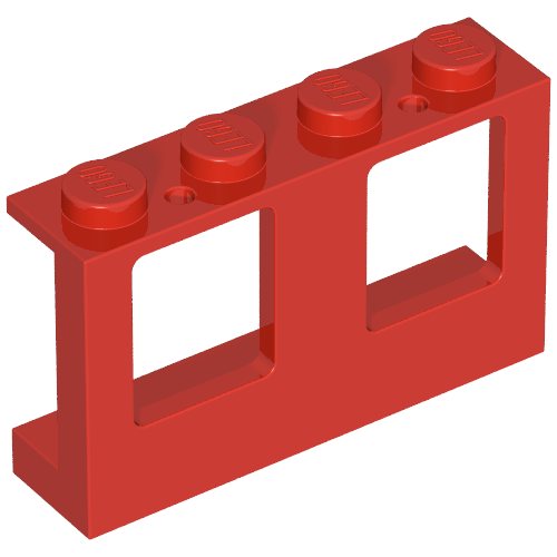 LEGO 4863 Window 1 x 4 x 2 Plane, Single Top Hole and Double Bottom Holes for Glass in Red - Authentic LEGO Part