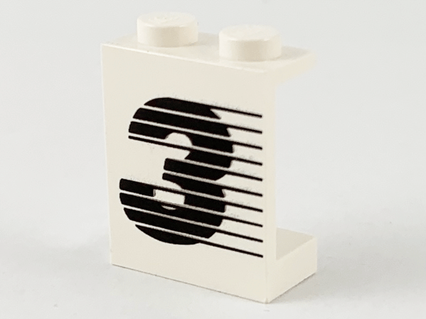 LEGO 4864apx3 Panel 1 x 2 x 2 - Solid Studs with Black Number 3 and Lines Pattern - Main Product Image