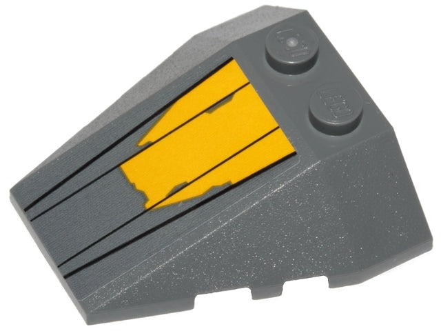LEGO 48933pb030 Wedge 4 x 4 Triple with Stud Notches with Jedi Starfighter Hull Plates with Yellow Peeling Paint Pattern (Sticker) - Set 75214 - Main Product Image