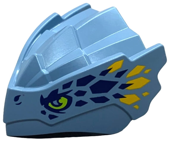 LEGO 4921pb01 Dragon Head (Ninjago) with Stepped Top and Pin Hole on Back with Lime Eyes, Dark Blue and Bright Light Orange Scales Pattern - Main Product Image