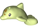 LEGO 49579pb02 Dolphin, Friends Style, Baby Jumping with Black Eyes, Upper Eyelids, Gold Spots Pattern in Yellowish Green - Authentic LEGO Part