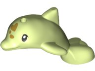 LEGO 49579pb02 Dolphin, Friends Style, Baby Jumping with Black Eyes, Upper Eyelids, Gold Spots Pattern in Yellowish Green - Authentic LEGO Part