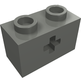 LEGO 32064a Technic, Brick 1 x 2 with Axle Hole and Inside Side Supports in Dark Bluish Gray - Authentic LEGO Part