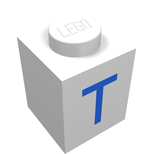LEGO 3005ptT Brick 1 x 1 with Blue Capital Letter T Pattern - Main Product Image