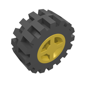 LEGO 4624c02 Wheel 8mm D. x 6mm with Black Tire 15mm D. x 6mm Offset Tread Small (4624 / 3641) in Yellow - Authentic LEGO Part