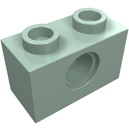LEGO 3700 Technic, Brick 1 x 2 with Hole in Sand Green - Authentic LEGO Part