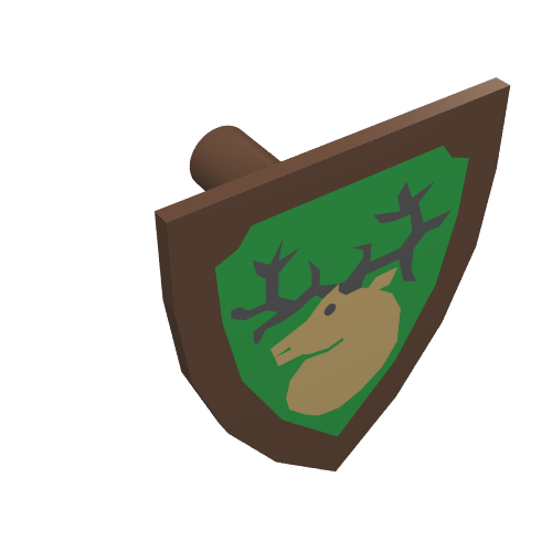 LEGO 3846p48 Minifigure, Shield Triangular Short with Forestmen Elk / Deer Head on Green Background Pattern - Main Product Image