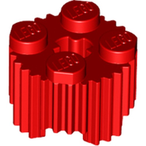 LEGO 92947 Brick, Round 2 x 2 with Axle Hole and Grille / Fluted Profile in Red - Authentic LEGO Part