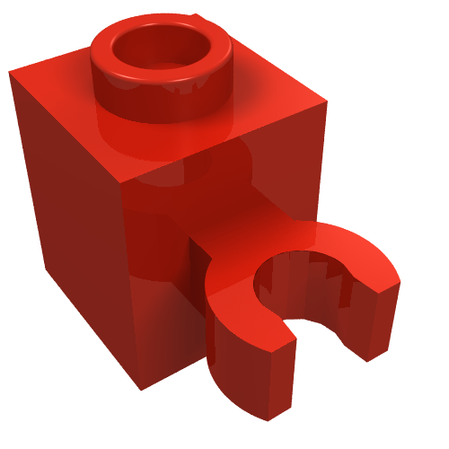 LEGO 60475b Brick, Modified 1 x 1 with Open O Clip (Vertical Grip) - Hollow Stud in Red - Authentic LEGO Part