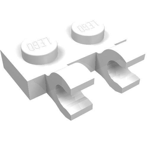 LEGO 60470b Plate, Modified 1 x 2 with 2 Open O Clips (Horizontal Grip) in White - Authentic LEGO Part