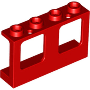 LEGO 61345 Window 1 x 4 x 2 Plane, Single Top Hole and Single Bottom Hole for Glass in Red - Authentic LEGO Part