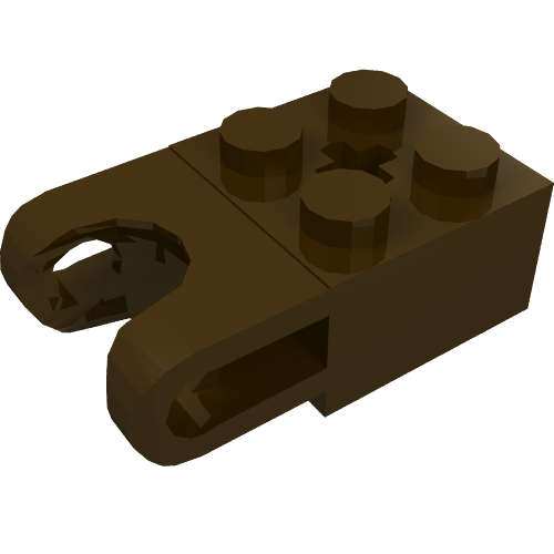 LEGO 92013 Technic, Brick Modified 2 x 2 with Ball Socket and Axle Hole - Straight Forks with Round Ends and Open Sides in Dark Brown - Authentic LEGO Part