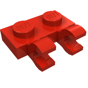 LEGO 60470b Plate, Modified 1 x 2 with 2 Open O Clips (Horizontal Grip) in Red - Authentic LEGO Part