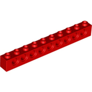 LEGO 2730 Technic, Brick 1 x 10 with Holes in Red - Authentic LEGO Part