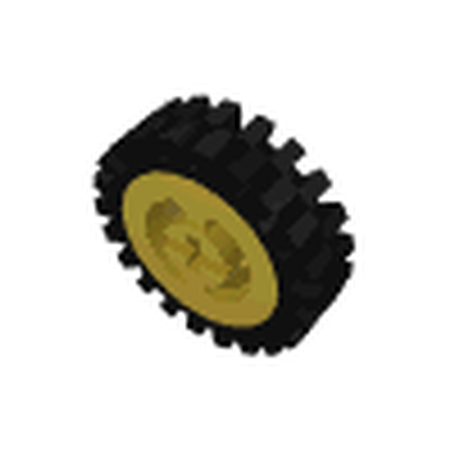 LEGO 3482c01 Wheel with Split Axle Hole with Black Tire 24mm D. x 8mm Offset Tread - Interior Ridges (3482 / 3483) in Yellow - Authentic LEGO Part