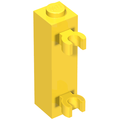 LEGO 60583a Brick, Modified 1 x 1 x 3 with 2 Clips (Vertical Grip) - Solid Stud in Yellow - Authentic LEGO Part