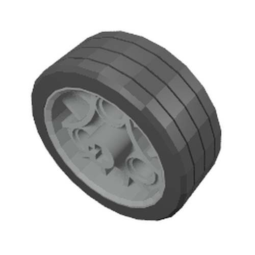 LEGO 44293c01 Wheel 36.8 x 14 ZR with Axle Hole, 3 Pin Holes, and Fixed Black Rubber Tire in Light Gray - Authentic LEGO Part