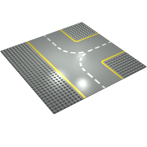 LEGO 608p03 Baseplate, Road 32 x 32 9-Stud T Intersection with Yellow Lines Pattern - Main Product Image