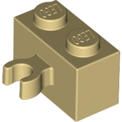 LEGO 30237b Brick, Modified 1 x 2 with Open O Clip Thick (Vertical Grip) in Tan - Authentic LEGO Part