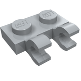 LEGO 60470b Plate, Modified 1 x 2 with 2 Open O Clips (Horizontal Grip) in Light Bluish Gray - Authentic LEGO Part