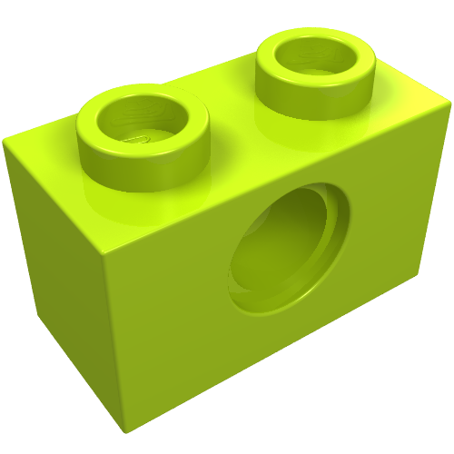 LEGO 3700 Technic, Brick 1 x 2 with Hole in Lime - Authentic LEGO Part