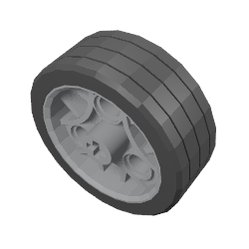 LEGO 44293c01 Wheel 36.8 x 14 ZR with Axle Hole, 3 Pin Holes, and Fixed Black Rubber Tire - Main Product Image
