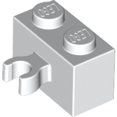 LEGO 30237b Brick, Modified 1 x 2 with Open O Clip Thick (Vertical Grip) in White - Authentic LEGO Part