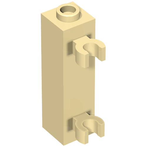 LEGO 60583b Brick, Modified 1 x 1 x 3 with 2 Clips (Vertical Grip) - Hollow Stud in Tan - Authentic LEGO Part