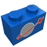 LEGO 3004p90 Brick 1 x 2 with Classic Space Logo Pattern in Blue - Authentic LEGO Part