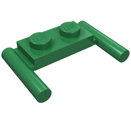 LEGO 3839b Plate, Modified 1 x 2 with Bar Handles - Flat Ends, Low Attachment in Green - Authentic LEGO Part