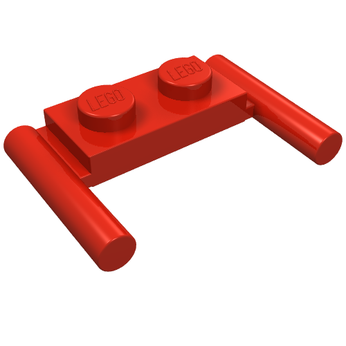 LEGO 3839b Plate, Modified 1 x 2 with Bar Handles - Flat Ends, Low Attachment in Red - Authentic LEGO Part