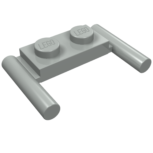LEGO 3839b Plate, Modified 1 x 2 with Bar Handles - Flat Ends, Low Attachment in Light Gray - Authentic LEGO Part