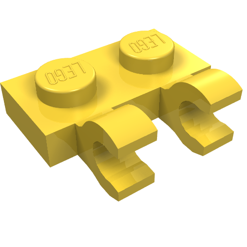 LEGO 60470b Plate, Modified 1 x 2 with 2 Open O Clips (Horizontal Grip) in Yellow - Authentic LEGO Part
