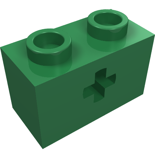 LEGO 32064a Technic, Brick 1 x 2 with Axle Hole and Inside Side Supports in Green - Authentic LEGO Part
