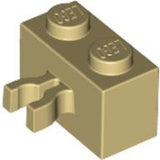 LEGO 30237a Brick, Modified 1 x 2 with Split U Clip Thick (Vertical Grip) in Tan - Authentic LEGO Part