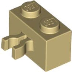 LEGO 30237a Brick, Modified 1 x 2 with Split U Clip Thick (Vertical Grip) in Tan - Authentic LEGO Part