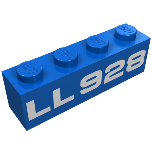 LEGO 3010p928 Brick 1 x 4 with White 'LL 928' Pattern - Main Product Image