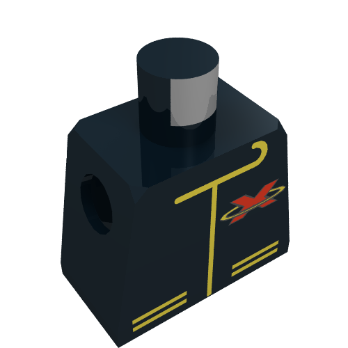LEGO 973p8a Torso Racing Suit with Red Letter X Extreme Team Logo and Yellow Lines Pattern - Main Product Image