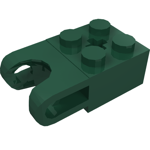 LEGO 92013 Technic, Brick Modified 2 x 2 with Ball Socket and Axle Hole - Straight Forks with Round Ends and Open Sides in Dark Green - Authentic LEGO Part