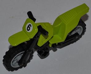 LEGO 50860c11pb01 Motorcycle Dirt Bike with Black Chassis (Long Fairing Mounts) and Light Bluish Gray Wheels with Number 6 Pattern (Sticker) - Set 4433 - Main Product Image