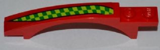 LEGO 50967pb004L Slope, Curved 8 x 1 x 1 2/3 with Arch and 2 Recessed Studs with Lime and Green Checkered Stripe Pattern Model Left Side (Sticker) - Set 7967 - Main Product Image