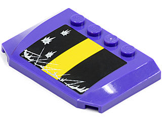 LEGO 52031pb012 Wedge 4 x 6 x 2/3 Triple Curved with Yellow Stripe on Black Background with Damage Pattern (Sticker) - Set 5982 - Main Product Image