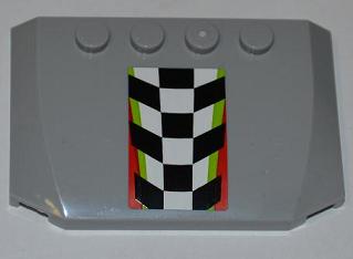 LEGO 52031pb041 Wedge 4 x 6 x 2/3 Triple Curved with Checkered Pattern with Red and Lime Border (Sticker) - Set 4433 - Main Product Image