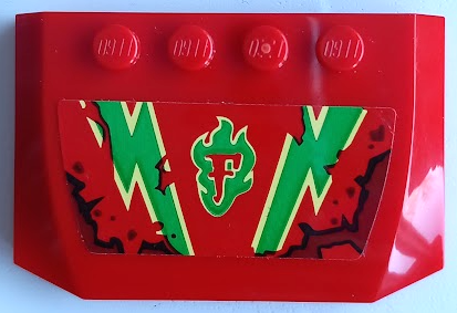 LEGO 52031pb186 Wedge 4 x 6 x 2/3 Triple Curved with Capital Letter F, Oil Stains, Bright Green and Bright Light Yellow Lightning Pattern (Sticker) - Set 70421 - Main Product Image