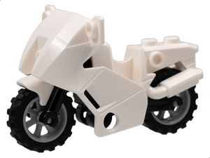 LEGO 52035c02 Motorcycle City with Black Chassis (Long Fairing Mounts) and Light Bluish Gray Wheels in White - Authentic LEGO Part