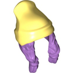 LEGO 52686pb01 Minifigure, Hair Combo, Hair with Hat, 2 Braids over Shoulders with Molded Bright Light Yellow Beanie Pattern - Main Product Image