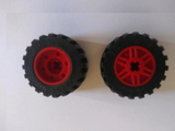 LEGO 55982c05 Wheel 18mm D. x 14mm with Axle Hole, Fake Bolts and Shallow Spokes with  Tire 30.4 x 14 Offset Tread Band Around Center of Tread (55982 / 92402) in Red - Authentic LEGO Part