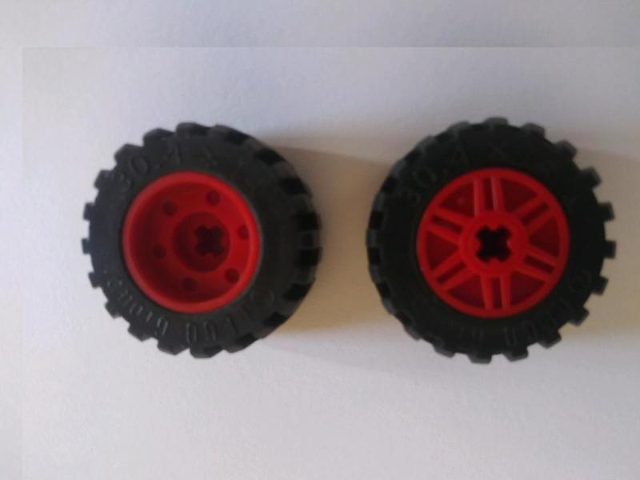 LEGO 55982c05 Wheel 18mm D. x 14mm with Axle Hole, Fake Bolts and Shallow Spokes with  Tire 30.4 x 14 Offset Tread Band Around Center of Tread (55982 / 92402) in Red - Authentic LEGO Part