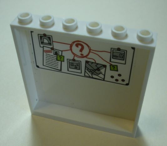 LEGO 59349pb180 Panel 1 x 6 x 5 with Bulletin Board Red Circles, Question Marks and Map Inset Pattern on Inside (Sticker) - Set 60139 - Main Product Image